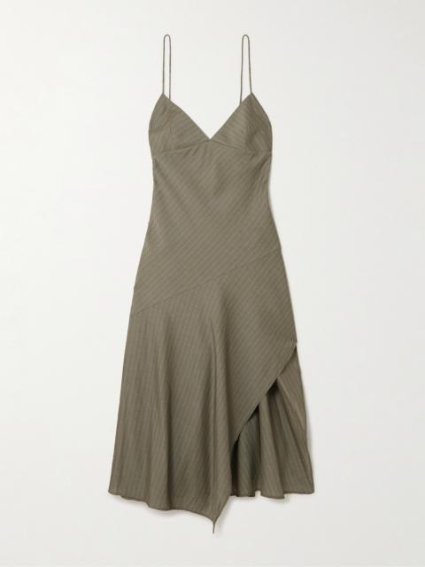 Paneled Asymmetric Pinstriped Cotton-blend Twill Dress