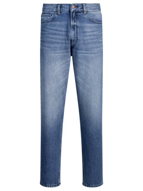TAPERED-FIT JEANS IN BLUE VINTAGE-WASH DENIM