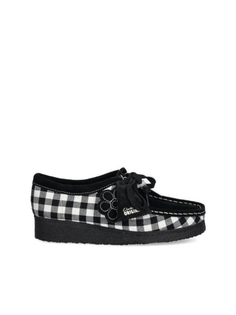 gingham-check flower-embellished loafers