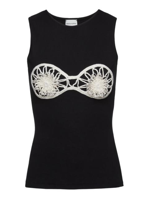 Embroidered Sleeveless Cotton Top black