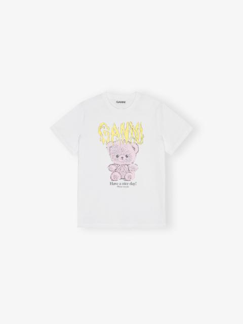 WHITE BASIC COTTON JERSEY TEDDY RELAXED T-SHIRT