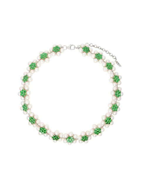 White Gold 'The 114 Pearl Green Flower' Necklace