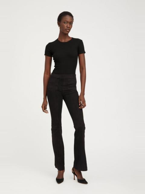 BLACK SUEDE PATCH POCKET SUPER FLARE PANTS