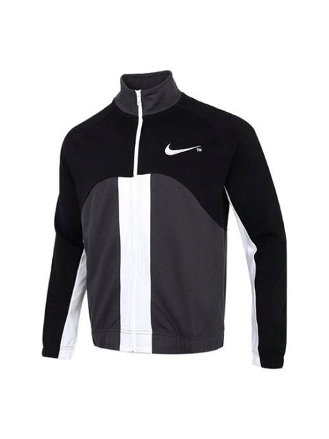 Nike Sportswear Swoosh Contrast Color Stitching Knit Stand Collar Logo Jacket Black DD5982-010