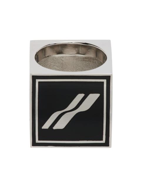 Silver & Black Square Logo Dice Ring