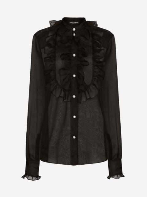 Organza shirt with shirt front and ruffles