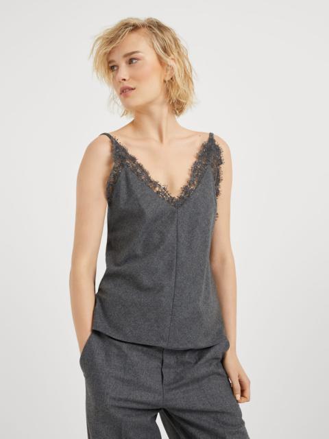 Virgin wool and cashmere flannel top with dazzling embroidery