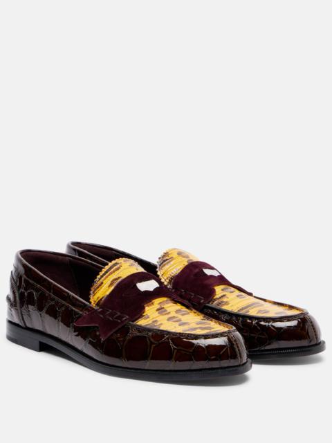 Penny croc-effect leather penny loafers