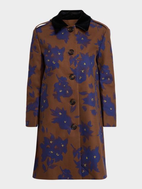 Floral Velvet-Collar Coat