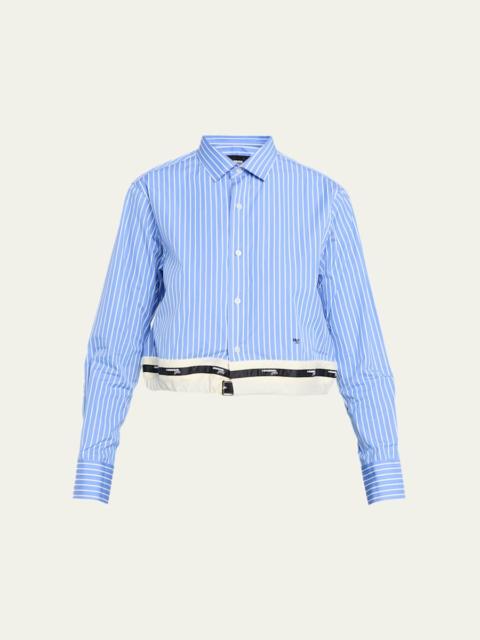 Belted Striped Crop Button-Down Shirt