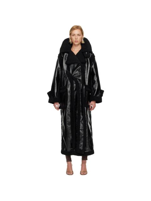 Black Oversized Split Faux-Shearling Coat