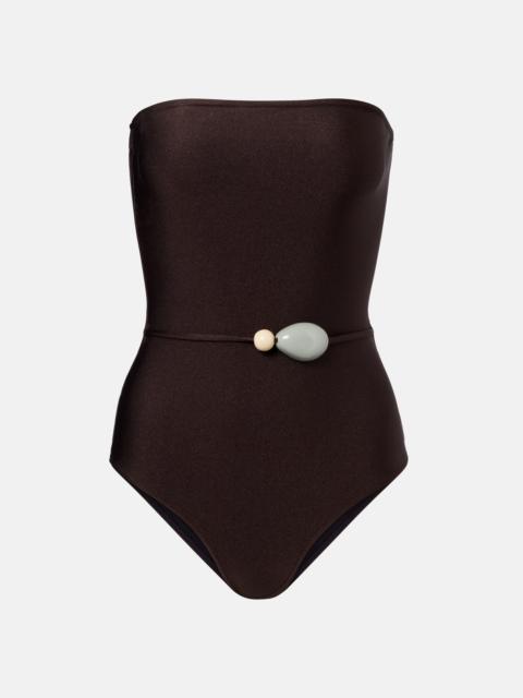 Belted embellished swimsuit