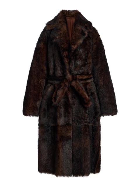 Uma Belted Oversized Shearling Coat brown