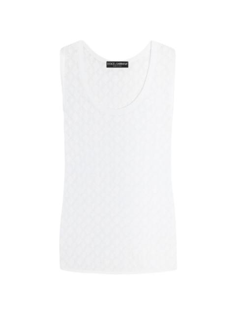 diamond-pattern perforated cotton tank top