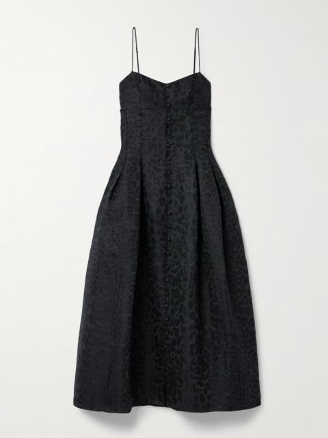 Rickie Pleated Metallic Leopard-jacquard Cotton-blend Midi Dress
