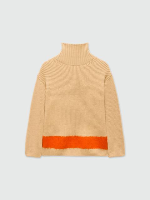 Beige turtleneck sweater with colorblock detail