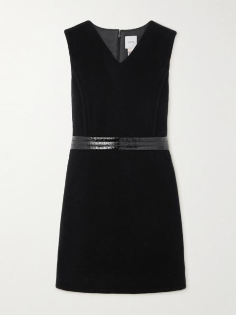 Vinyl-trimmed Wool-blend Mini Dress