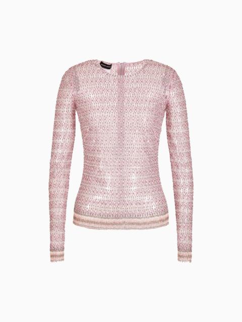 Crew-neck jumper in tulle with crystal embroidery