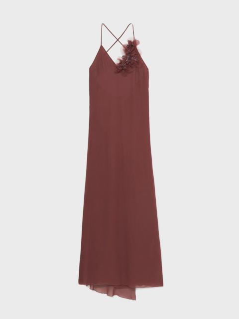 LONG GEORGETTE DRESS WITH 3D FLOWER DECORATION