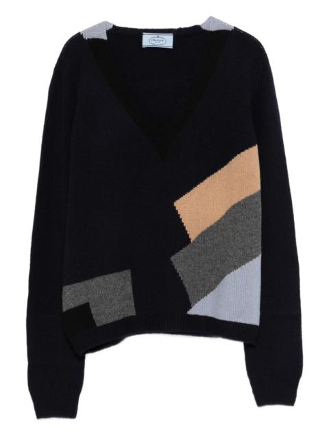 geometric-pattern V-neck jumper