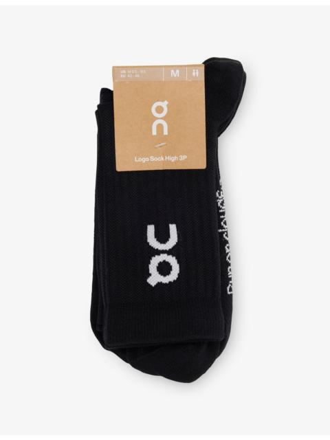 Logo Ribbed Pack of Three Stretch-Cotton Blend Socks