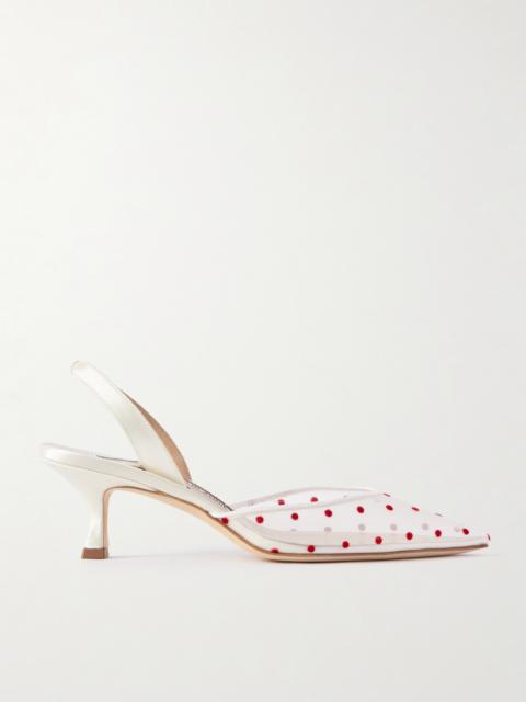 Carolyne 50 Polka-dot Flocked Mesh And Satin Slingback Pumps