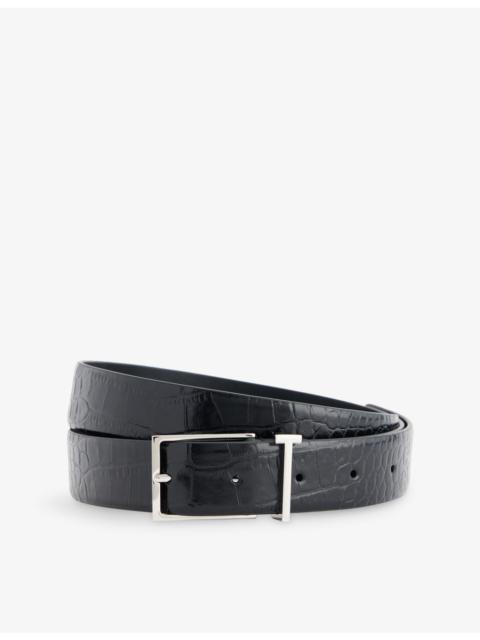 Croc-Effect Leather Belt