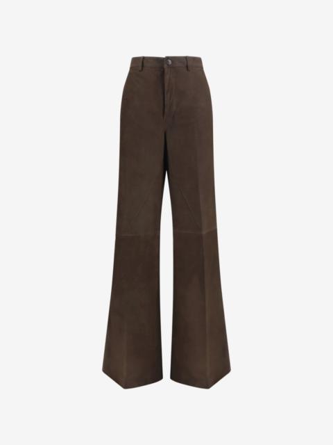 wide-leg panelled suede trousers