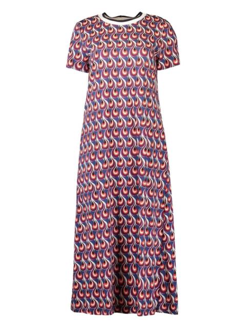 flame-print short-sleeve midi dress