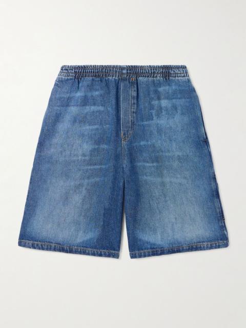 Straight-Leg Horsebit-Embellished Denim Shorts Blue
