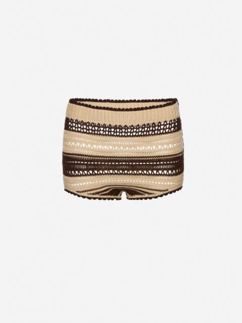 Crochet shorts in cream and brown