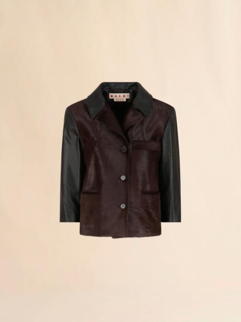 BLACK LEATHER AND PONY HAIR JACKET
