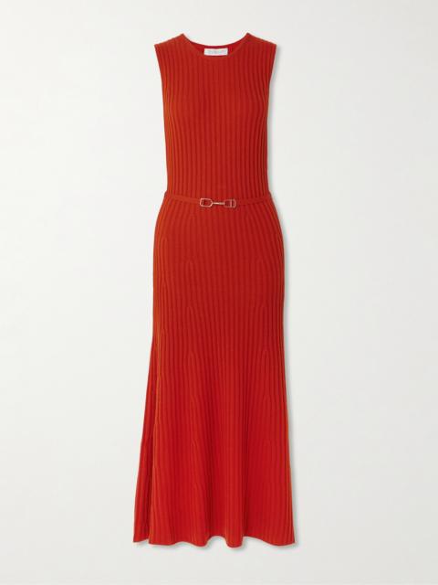 Meier Belted Ribbed Wool And Cashmere-blend Midi Dress