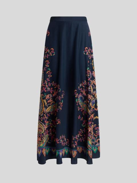 SILK MAXI SKIRT WITH PLACED FLORAL PAISLEY PRINT