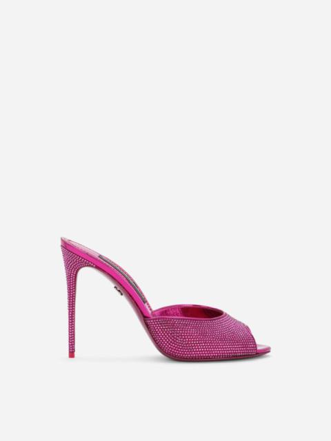 Satin mules with fusible rhinestones