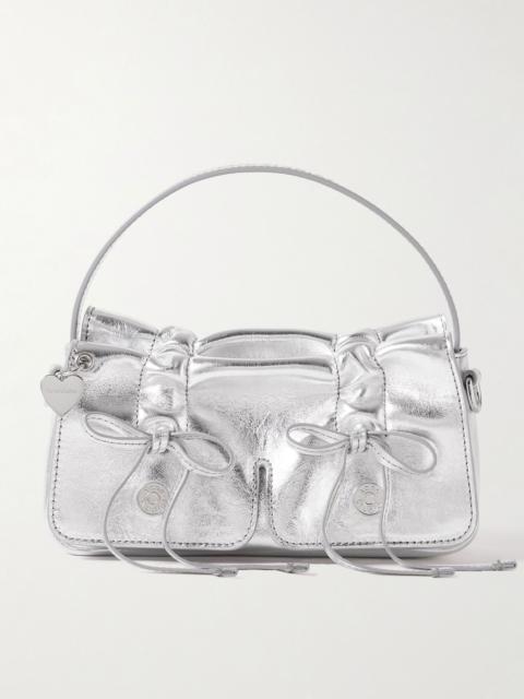 Multipocket micro metallic leather shoulder bag Silver