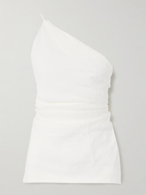 Petra One-shoulder Open-back Gathered Linen Top