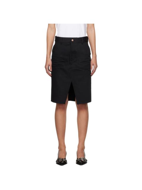 Black Raw Edge Midi Skirt