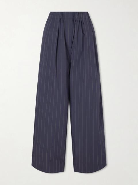 Pleated Pinstriped Cotton-blend Wide-leg Pants