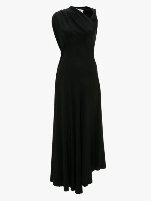 Sleeveless Draped Midi Dress In Black