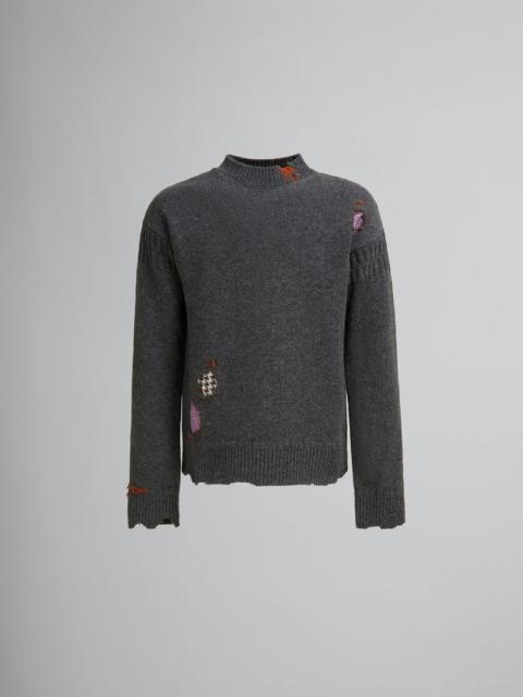 GREY SHETLAND WOOL JUMPER WITH MARNI MENDING PATCHES