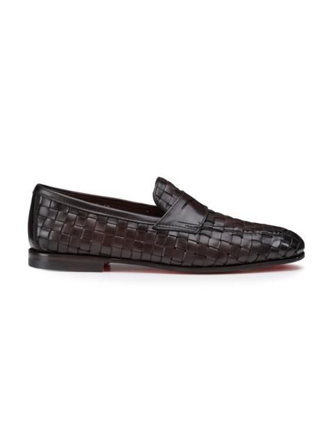 Men's dark brown woven leather Carlo penny loafer