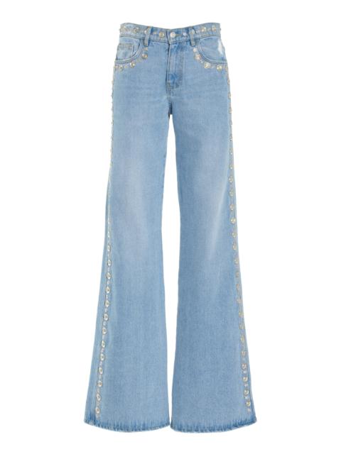 Studded Rigid High-Rise Wide-Leg Jeans light wash