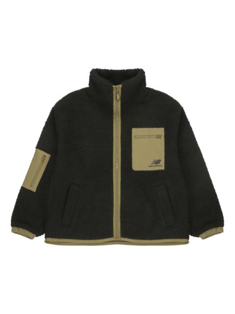 (WMNS) New Balance Splicing Retro Stand Collar Knit lamb's wool Short Jacket Black AWJ13326-BK