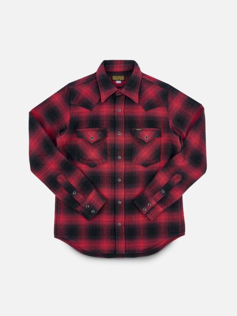 ULTRA HEAVY FLANNEL OMBRÉ CHECK WESTERN SHIRT - RED/BLACK