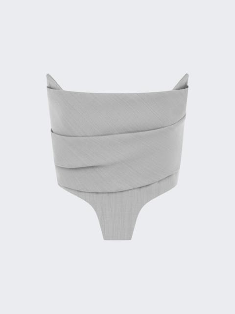 Strapless Longline Corset Top In Wool Suiting Dove Grey