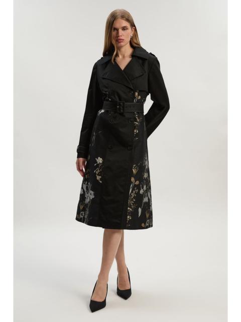 Petite Printed Jacquard Trench Coat