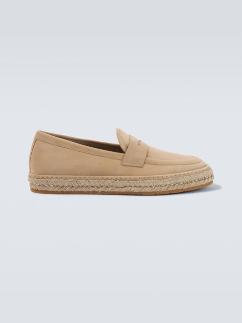 Jute-trimmed suede penny loafers