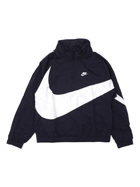 Men's Nike Half Zipper Big Swoosh Jacket Us Edition Black AJ1404-010