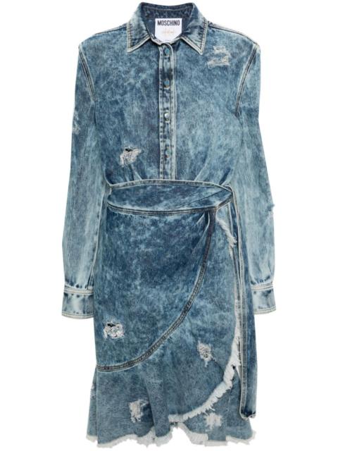 wraparound distressed-denim dress